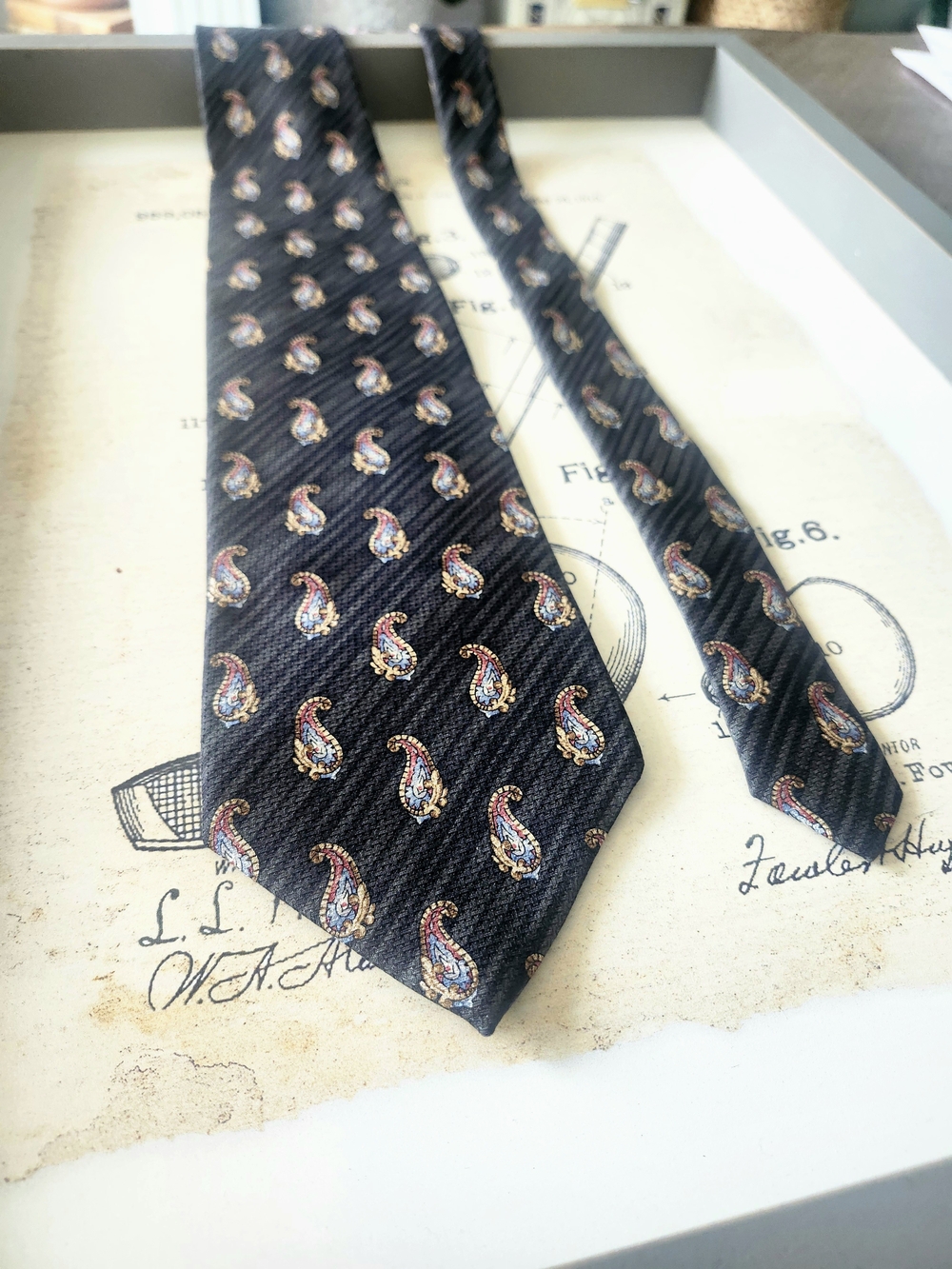 Vintage Christian Dior Black Paisley Silk Tie